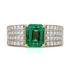 Ring - 14 karaat Geel goud - 3.39ct. tw. Smaragd - Diamant -, Sieraden, Tassen en Uiterlijk, Nieuw