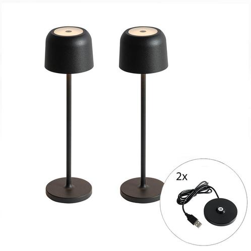 Set van 2 tafellampen mushroom zwart incl. laadstation -, Huis en Inrichting, Lampen | Tafellampen, Nieuw, Minder dan 50 cm