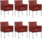 Set van 6 Rode leren moderne kuipstoel - poot rond rvs met w, Huis en Inrichting, Stoelen, Overige kleuren, Nieuw, Leer, Ophalen of Verzenden