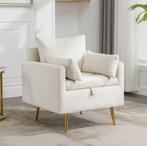 Fluwelen Fauteuil – Opbergruimte - Gouden Poten + Kussens, Verzenden, Wit, Nieuw, Stof