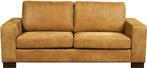 Cognac leren moderne 2.5-zitsbank - poot hout bruin - Kenia, Ophalen of Verzenden, Rechte bank, Modern, 200 tot 250 cm