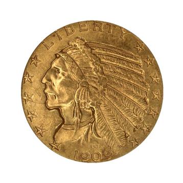 Gouden 5 dollar half American Eagle Indian Head beschikbaar voor biedingen