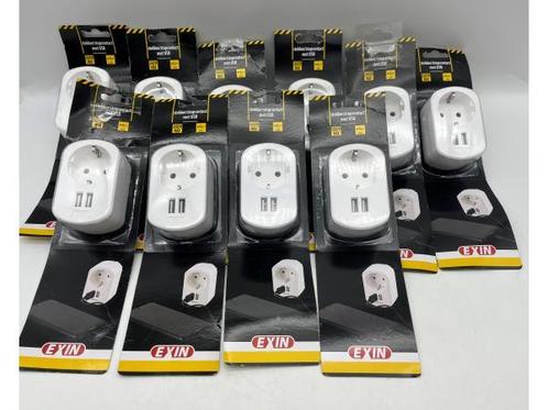 Veiling - 10x EXIN stekker/stopcontact met USB, Doe-het-zelf en Verbouw, Elektra en Kabels