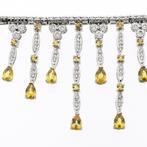 Witgouden collier met gele saffier en diamant; Ca. 2,00 c..., Gebruikt, Overige kleuren, Ophalen of Verzenden, Met edelsteen