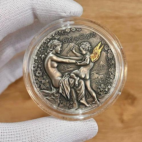 Kameroen. 2000 Francs 2023 Girl & Cupid – 2 oz Silver Coin, Postzegels en Munten, Munten | Europa | Niet-Euromunten