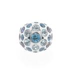 18 Krt. Witgouden gebolde ring met aquamarijn en Amethist, Sieraden, Tassen en Uiterlijk, Ringen, Gebruikt, Overige kleuren, Ophalen of Verzenden