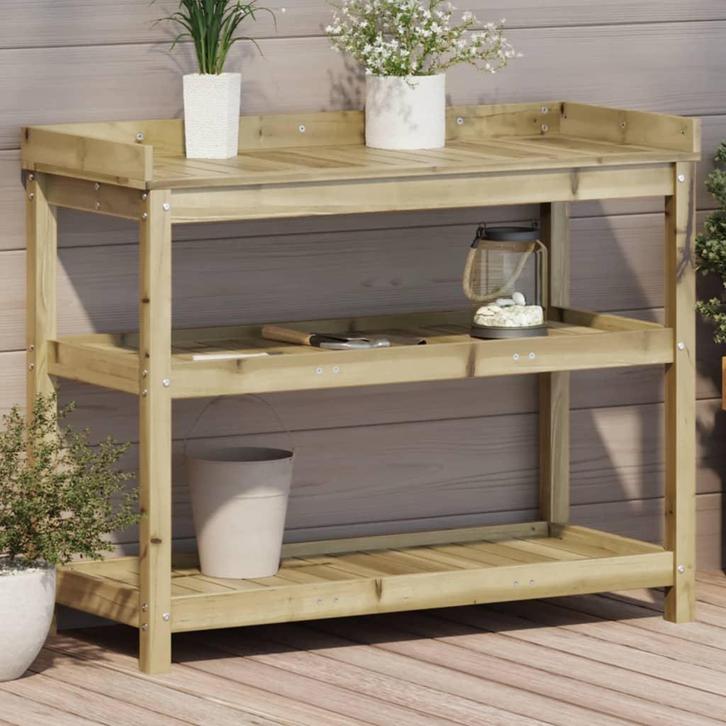 vidaXL Oppottafel met schappen 108x45x86,5 cm geïmpregneerd, Tuin en Terras, Overige Tuin en Terras, Nieuw, Verzenden
