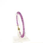 Gouden kralen armband met roze saffier | 19 cm, Gebruikt, Overige kleuren, Ophalen of Verzenden, Met edelsteen