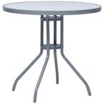 vidaXL Tuintafel 80 cm staal en glas lichtgrijs, Verzenden, Nieuw