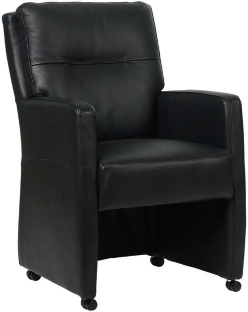 Zwarte leren landelijke eetkamerfauteuil - Granada leer Blac, Huis en Inrichting, Stoelen, Overige kleuren, Nieuw, Leer, Ophalen of Verzenden
