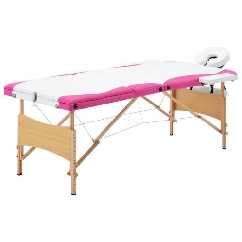 vidaXL Massagetafel inklapbaar 3 zones hout wit en roze, Sport en Fitness, Massageproducten, Nieuw, Verzenden