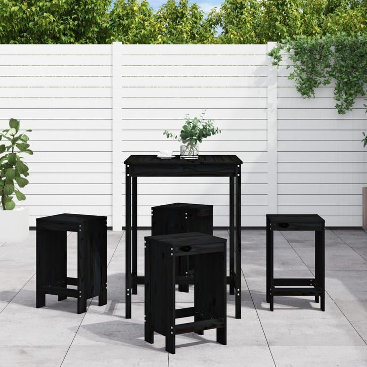 vidaXL 5-delige Barset massief grenenhout zwart, Tuin en Terras, Tuinsets en Loungesets, Nieuw, 5 zitplaatsen, Verzenden