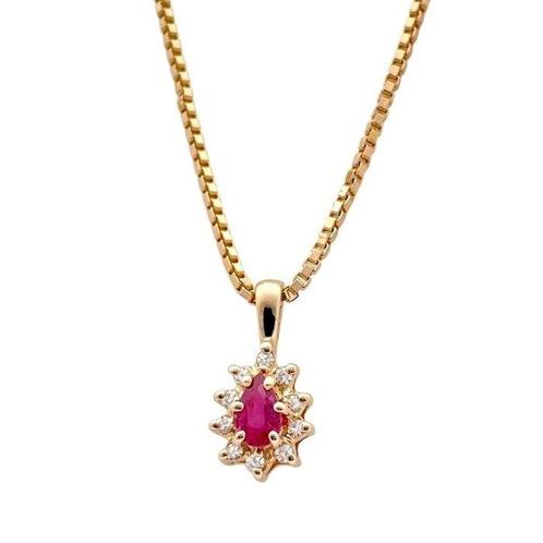 Hanger - 14 karaat Geel goud - 0.24ct. tw. Robijn - Diamant, Sieraden, Tassen en Uiterlijk, Antieke sieraden