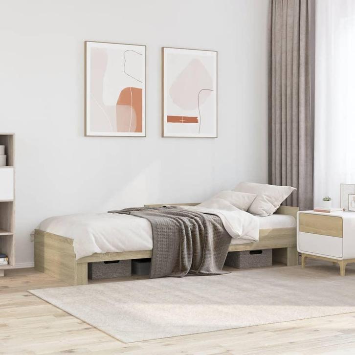 vidaXL Bedframe zonder matras hout sonoma eikenkleurig, Huis en Inrichting, Slaapkamer | Bedden, 100 cm, 200 cm, Bruin, Eenpersoons