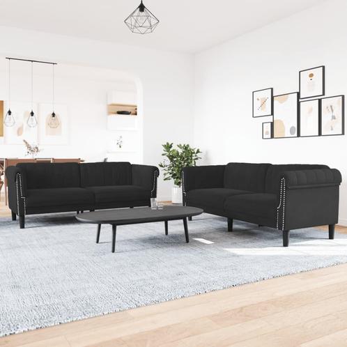 vidaXL 2-delige Loungeset fluweel zwart, Huis en Inrichting, Banken | Bankstellen, Nieuw, Stof, Vierpersoons of meer, Verzenden