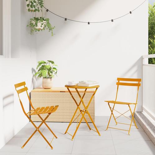 vidaXL 3-delige Bistroset inklapbaar staal mosterdgeel, Tuin en Terras, Tuinsets en Loungesets, Nieuw, Rvs, Verzenden