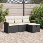 vidaXL 4-delige Loungeset met kussens poly rattan zwart, Verzenden, Nieuw, Rotan, Loungeset