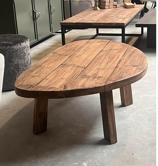 Salontafel oud hout, eiken, kiezel, rond, recht maatwerk, Huis en Inrichting, Tafels | Salontafels, Minder dan 50 cm, Overige vormen