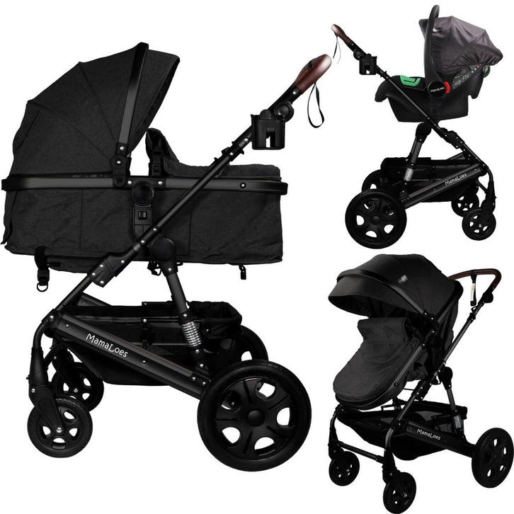 MamaLoes Marly Zwart/Antraciet 3-in-1 Combi Kinderwagen, Kinderen en Baby's, Kinderwagens en Combinaties, Nieuw, Verzenden