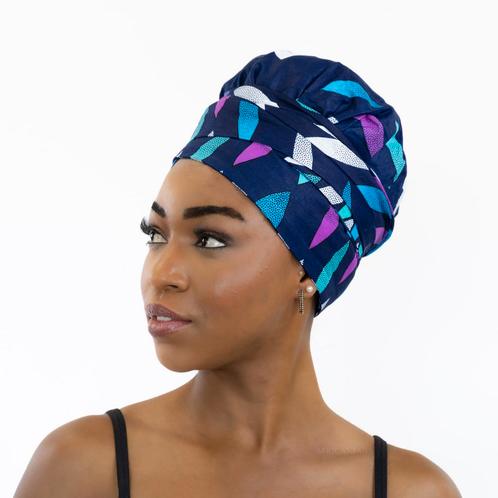 Easy headwrap / hoofddoek - Satijnen binnenkant - Blauw / ro, Sieraden, Tassen en Uiterlijk, Uiterlijk | Haarverzorging, Nieuw