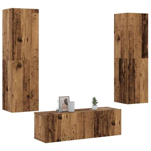vidaXL Tv-wandkasten 3 st bewerkt hout oud houtkleurig, Huis en Inrichting, Kasten | Televisiemeubels, Nieuw, Overige houtsoorten