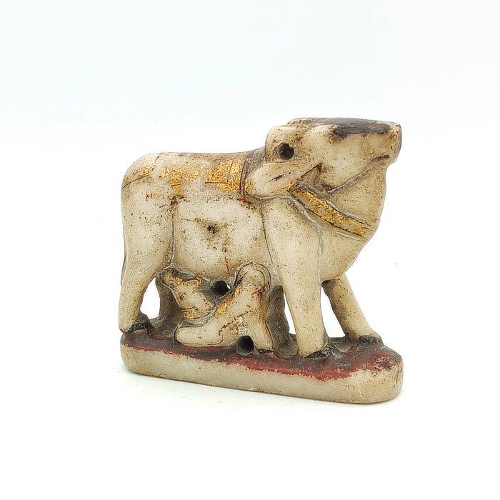 India Veelkleurig marmer Heilige koe met kalf (Gomata, Antiek en Kunst, Antiek | Overige Antiek