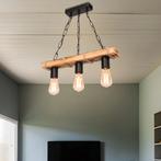 [lux.pro] Hanglamp Hemel 3E27 zwart houtkleurig en jute, Huis en Inrichting, Lampen | Hanglampen, Verzenden, Nieuw