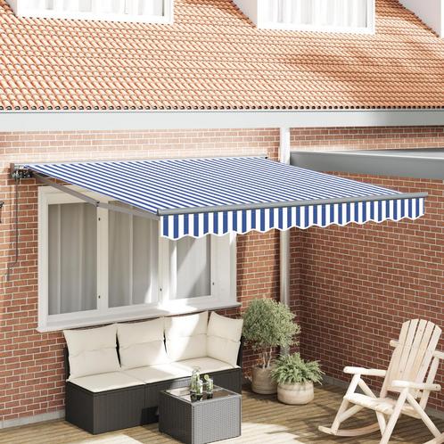vidaXL Inklapbaar Zonnescherm Blauw en Wit 350x250 cm, Tuin en Terras, Zonneschermen, Nieuw, Verzenden