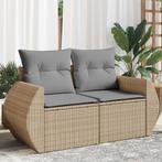 vidaXL Tuinbank 2-zits met kussens poly rattan beige, Verzenden, Nieuw, Rotan
