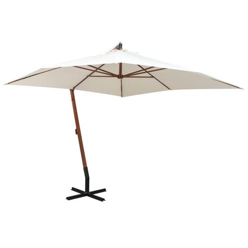 vidaXL Zweefparasol met houten paal 300x300 cm wit, Tuin en Terras, Parasols, Zweefparasol, Nieuw, 3 tot 4 meter, Verzenden