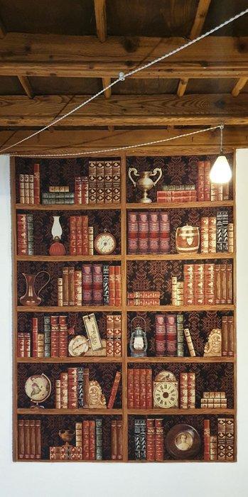 ARAZZO Exclusief retro boekenkast - 190x140cm - Wandtapijt -, Antiek en Kunst, Curiosa en Brocante