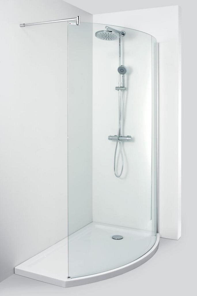 Allibert Wings gebogen walk-in inloopdouche met douchebak, Doe-het-zelf en Verbouw, Sanitair, Douche, Nieuw, Chroom, Glas, Ophalen of Verzenden