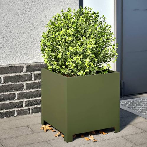 vidaXL Plantenbakken 2 st 40x40x40 cm staal olijfgroen, Tuin en Terras, Bloembakken en Plantenbakken, Nieuw, Metaal, Verzenden