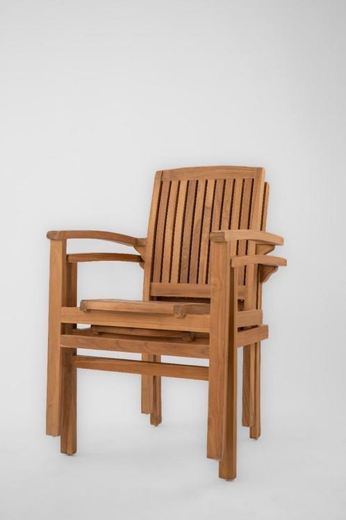 Ibiza | Stapelbare Teak Tuinstoel | Set van 2 Tuinstoelen, Tuin en Terras, Tuinsets en Loungesets, Nieuw, Verzenden