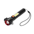 Oplaadbare LED zaklamp - 285 Lumen - Veiligheidshamer + mes, Caravans en Kamperen, Ophalen of Verzenden, Nieuw, Accu
