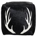 poef koehuid vierkant gewei zwart 45x45x45cm, Huis en Inrichting, Verzenden, Nieuw