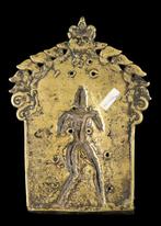 Hindoe Messing Plaque met Godheid en Bedienden, Antiek en Kunst
