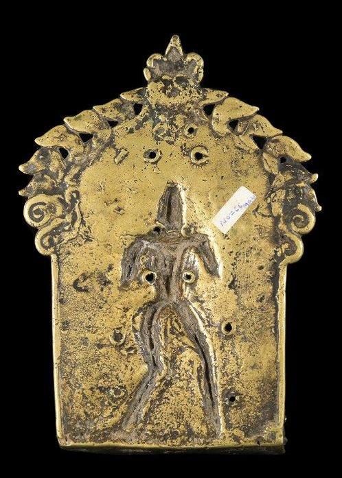 Hindoe Messing Plaque met Godheid en Bedienden, Antiek en Kunst, Antiek | Overige Antiek