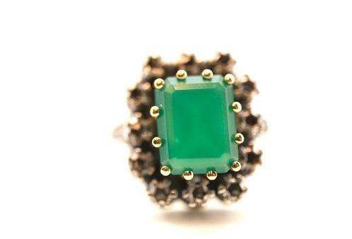 Ring - 19.2 kt. Geel goud Smaragd, Sieraden, Tassen en Uiterlijk, Ringen