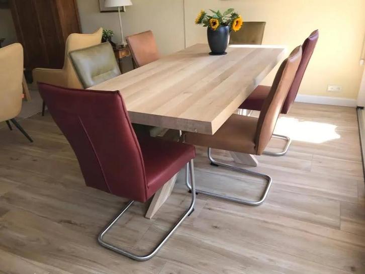 Set van 6 leren eetkamerstoelen - met sledepoot -, Huis en Inrichting, Stoelen, Nieuw, Leer, Ophalen of Verzenden