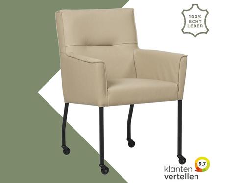 Leren eetkamerstoel Lucky - Toledo Mastic (taupe/bruin), Huis en Inrichting, Stoelen, Eén, Bruin, Nieuw, Leer, Ophalen of Verzenden