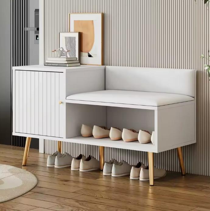 Witte Schoenenbank met Opbergruimte – Luxe Zitbank met Rugle, Huis en Inrichting, Kasten | Schoenenkasten, Nieuw, Verzenden