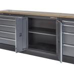 Werkbank set met hardhouten werkblad, gereedschapskast, af..