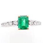 Ring - 18 karaat Geel goud, Witgoud Smaragd - Diamant - sme, Nieuw