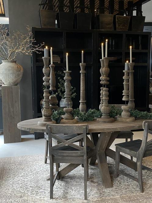Hoge baluster kandelaar houtsnijwerk Dylan 85 cm, Huis en Inrichting, Woonaccessoires | Kandelaars en Kaarsen, Nieuw, Ophalen of Verzenden
