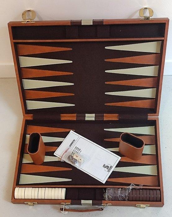 Bordspel - Backgammon maxi - Fluweel en kunstleer, Antiek en Kunst, Antiek | Speelgoed