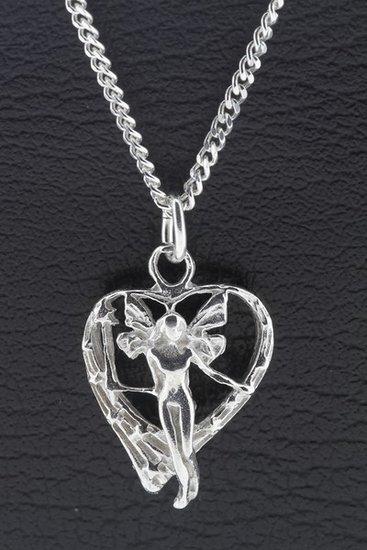 Zilveren Engel in hart ketting hanger, Sieraden, Tassen en Uiterlijk, Kettinghangers, Verzenden