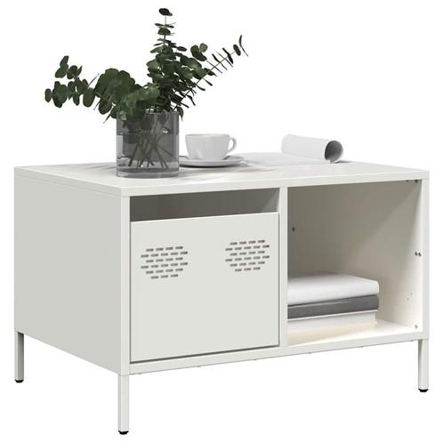 vidaXL Salontafel 68,5x50x43,5 cm koudgewalst staal wit, Huis en Inrichting, Tafels | Salontafels, 50 tot 100 cm, Nieuw, Metaal