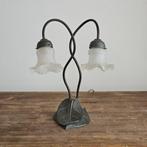 Buffet tafellamp - blad en stengel - Glas, Legering -, Antiek en Kunst