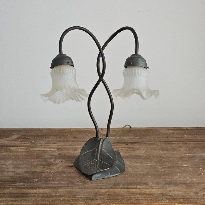 Buffet tafellamp - blad en stengel - Glas, Legering -, Antiek en Kunst, Curiosa en Brocante